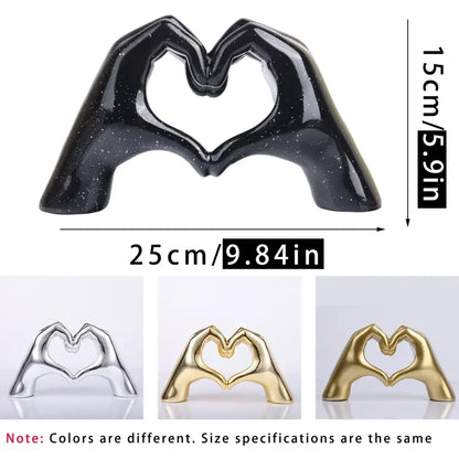 Glossy gold silver & black gesture heart sculpture living room decor