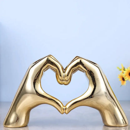 Glossy gold silver & black gesture heart sculpture living room decor
