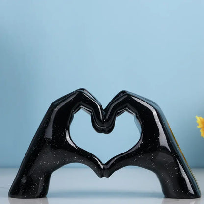 Glossy gold silver & black gesture heart sculpture living room decor