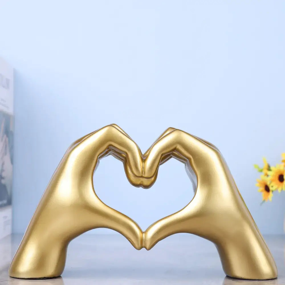 Glossy gold silver & black gesture heart sculpture living room decor