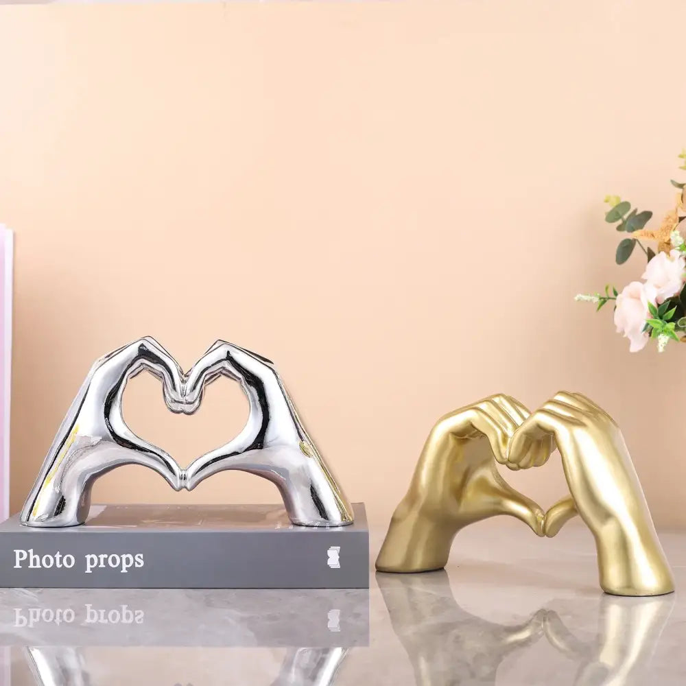 Glossy gold silver & black gesture heart sculpture living room decor