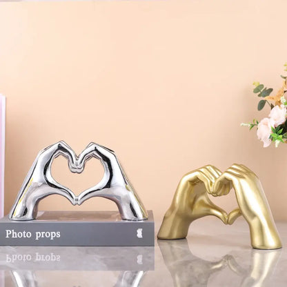 Glossy gold silver & black gesture heart sculpture living room decor
