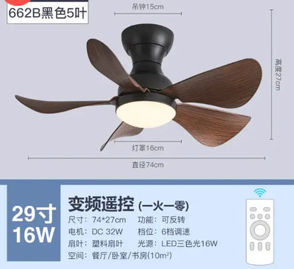 Modern low floor dc motor ceiling fan with light for living room