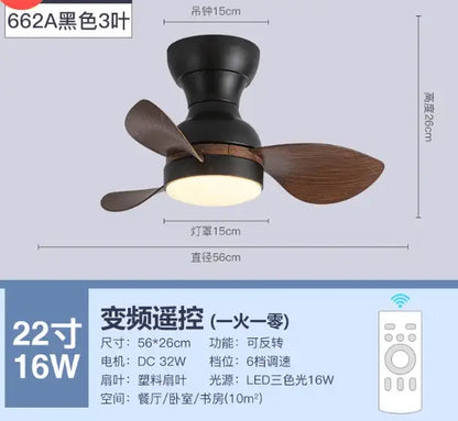 Modern low floor dc motor ceiling fan with light for living room