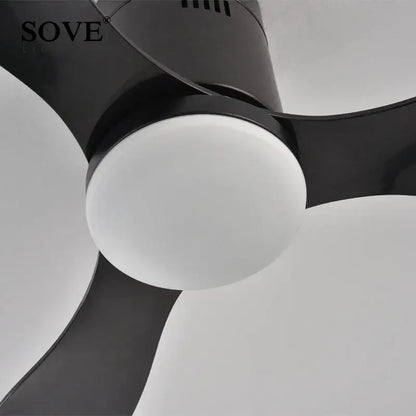 Modern black low floor ceiling fan with remote control bedroom light