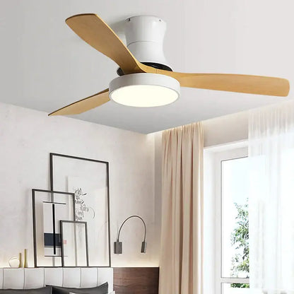 Modern green & wood low profile ceiling fan bedroom light