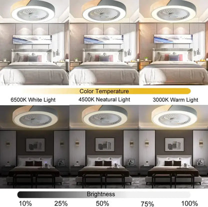 Modern gray & wood low profile ceiling fan bedroom led light