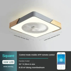 Modern gray & wood low profile ceiling fan bedroom led light
