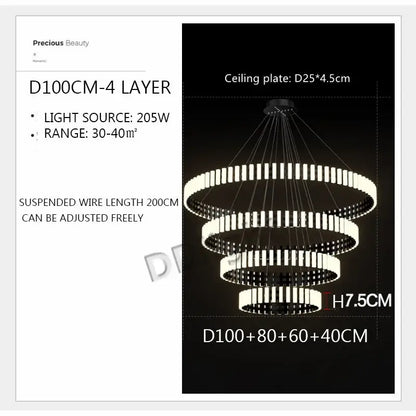 Modern circle chandelier black & white striped led living room light