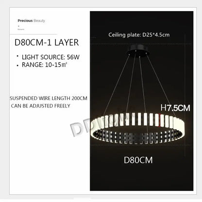Modern circle chandelier black & white striped led living room light