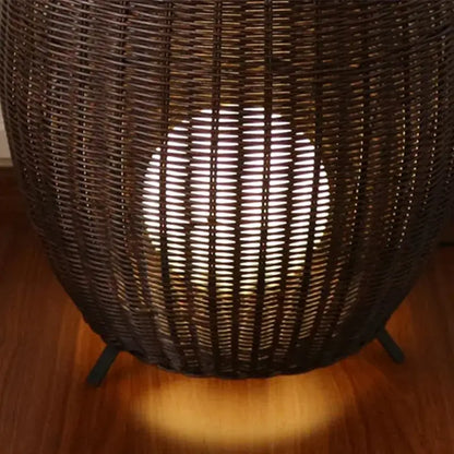 Handwoven natural rattan teardrop floor lamp for living room