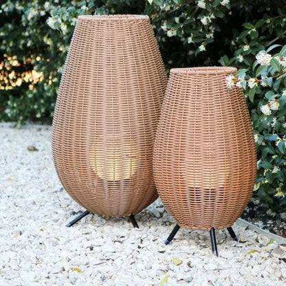 Handwoven natural rattan teardrop floor lamp for living room