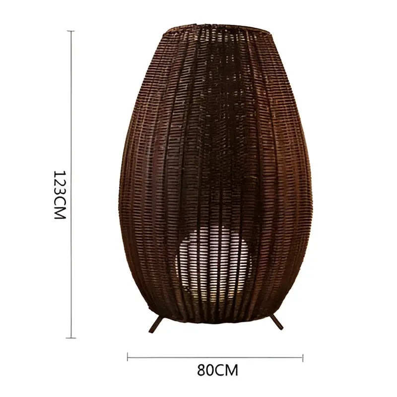 Handwoven natural rattan teardrop floor lamp for living room