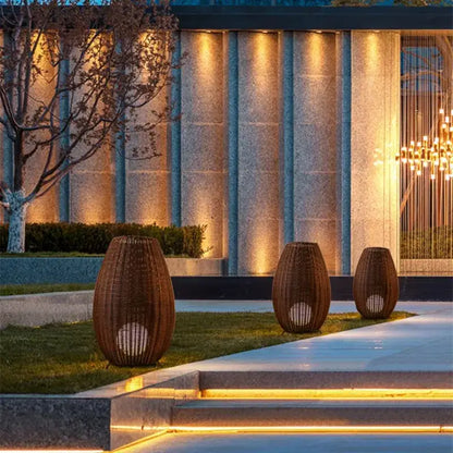 Handwoven natural rattan teardrop floor lamp for living room