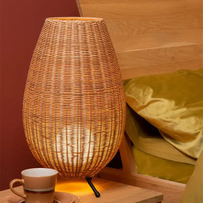 Handwoven natural rattan teardrop floor lamp for living room