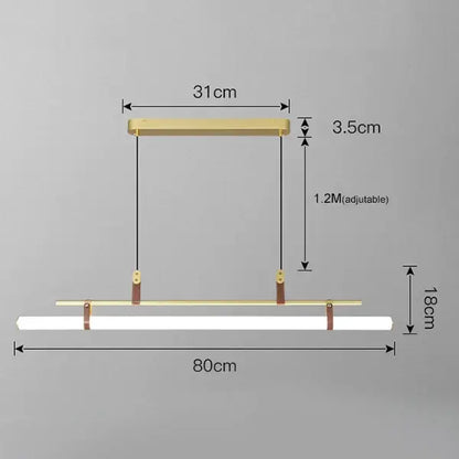 Modern minimalist brass & leather lucien tube chandelier dining room