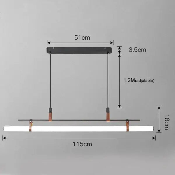 Modern minimalist brass & leather lucien tube chandelier dining room