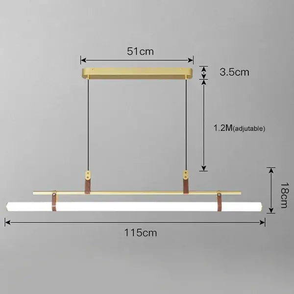 Modern minimalist brass & leather lucien tube chandelier dining room