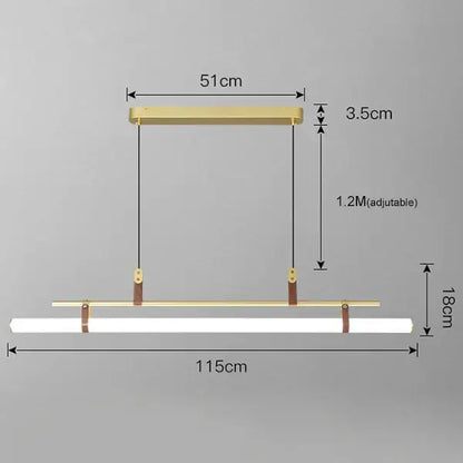 Modern minimalist brass & leather lucien tube chandelier dining room