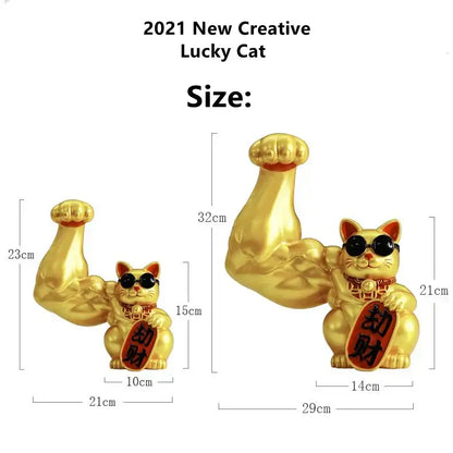 Creative gold muscle lucky cat figurine living room decor