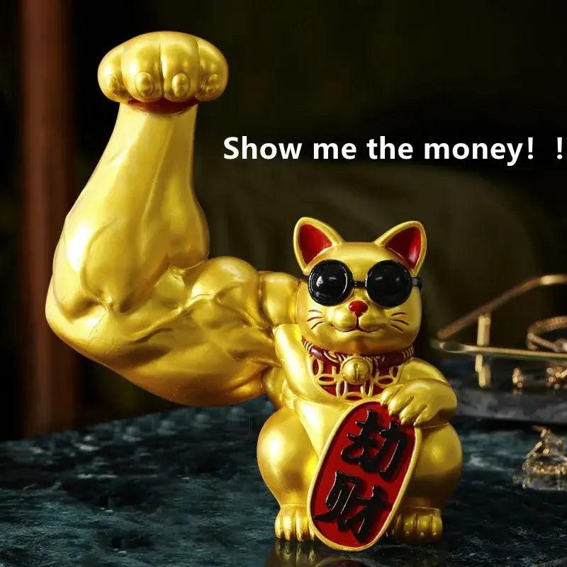 Creative gold muscle lucky cat figurine living room decor