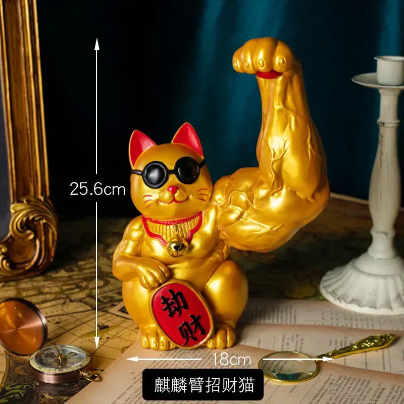 Creative gold muscle lucky cat figurine living room decor