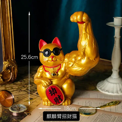 Creative gold muscle lucky cat figurine living room decor