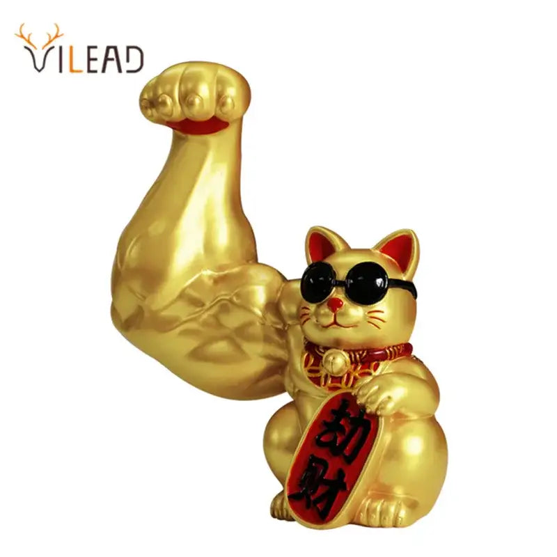 Creative gold muscle lucky cat figurine living room decor