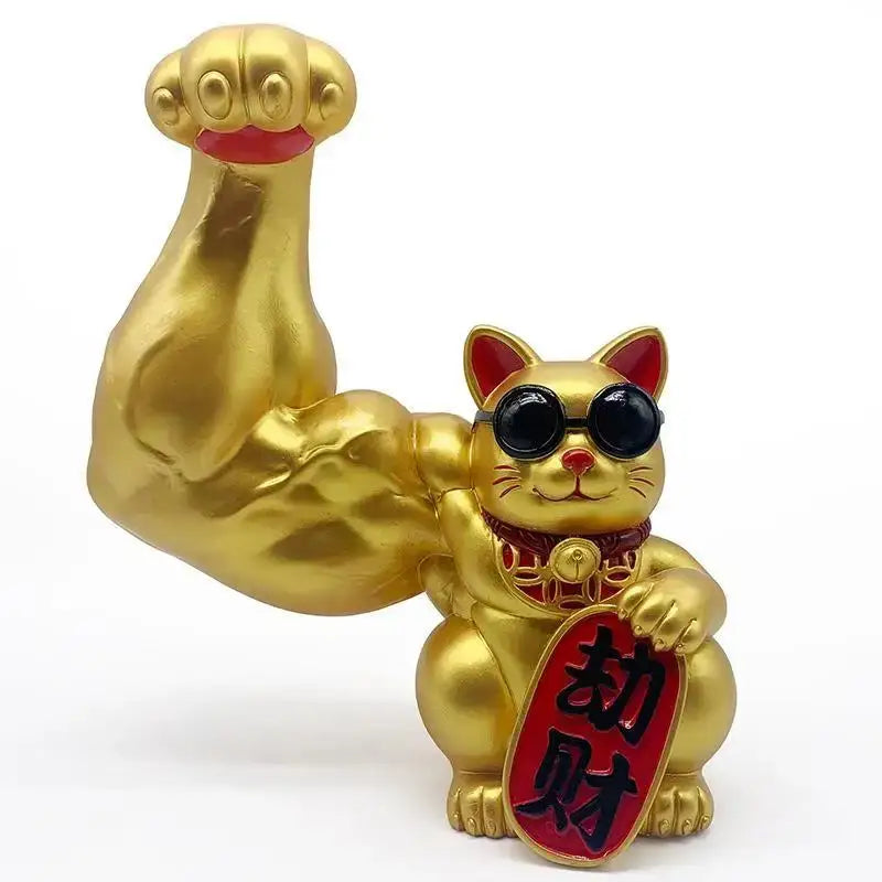 Creative gold muscle lucky cat figurine living room decor