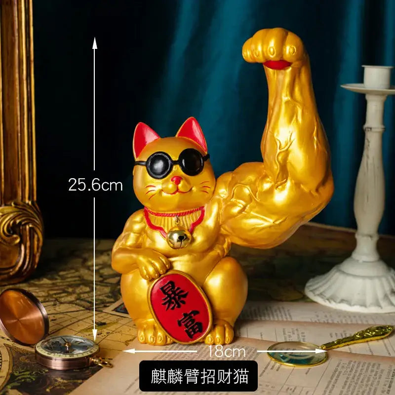 Creative gold muscle lucky cat figurine living room decor