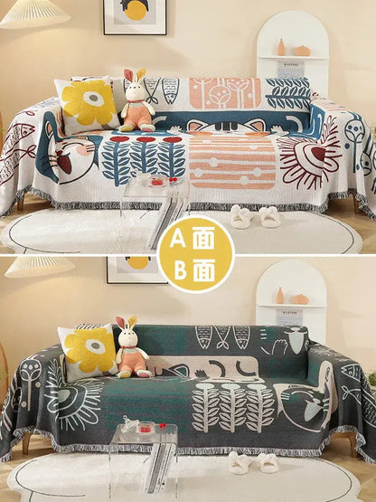 Pastel lucky cat knitted blanket living room sofa cover