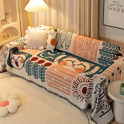 Pastel lucky cat knitted blanket living room sofa cover