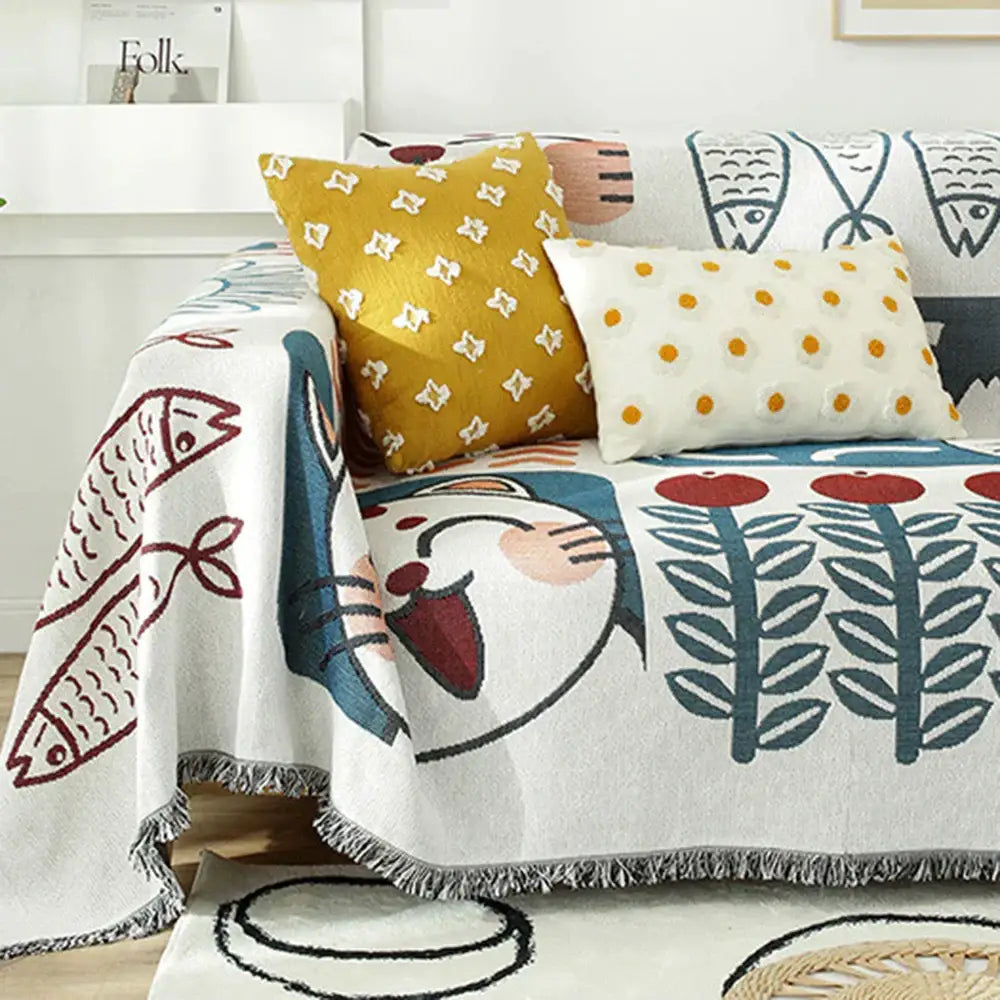 Pastel lucky cat knitted blanket living room sofa cover