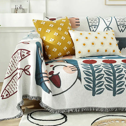 Pastel lucky cat knitted blanket living room sofa cover