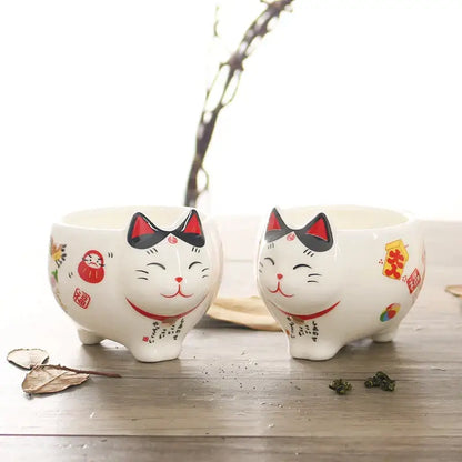 White lucky cat porcelain tea set kitchen ceramic teapot and cups