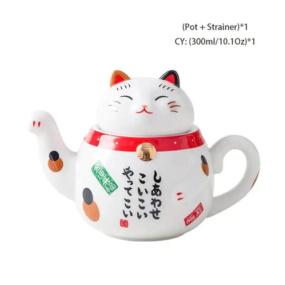 White lucky cat porcelain tea set kitchen ceramic teapot and cups