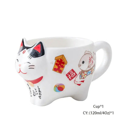 White lucky cat porcelain tea set kitchen ceramic teapot and cups