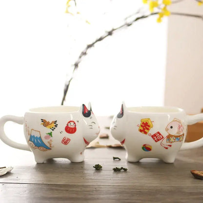 White lucky cat porcelain tea set kitchen ceramic teapot and cups