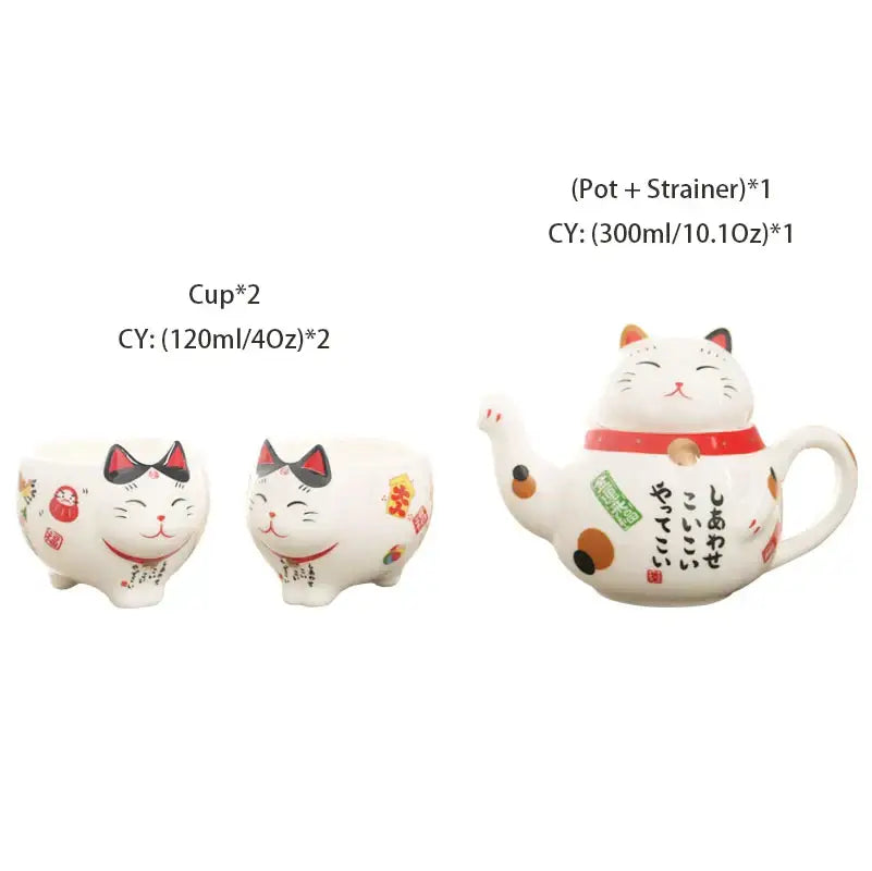 White lucky cat porcelain tea set kitchen ceramic teapot and cups