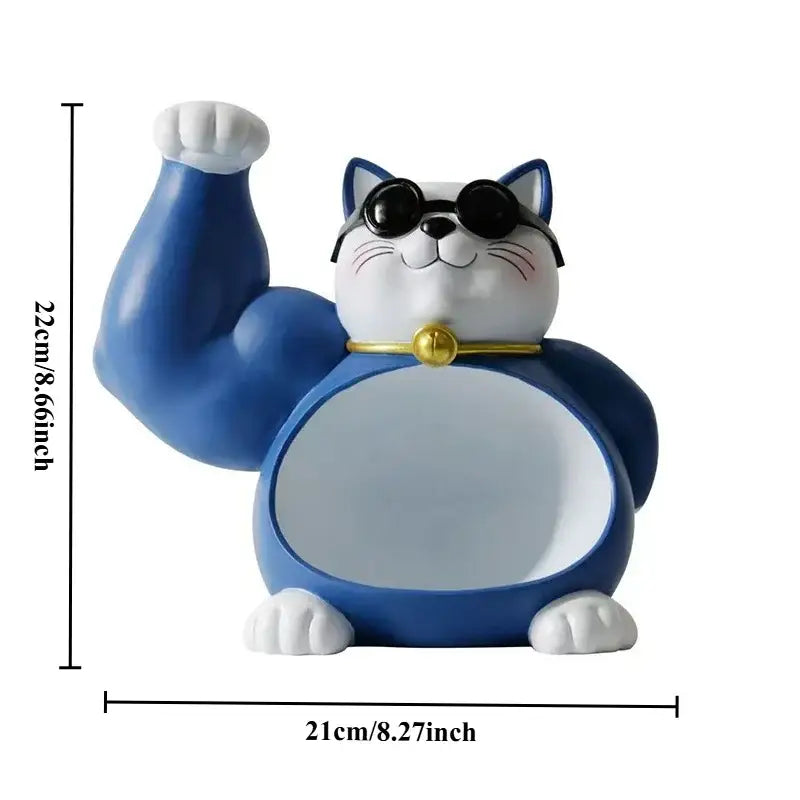 Modern blue & white lucky cat remote control organizer living room decor