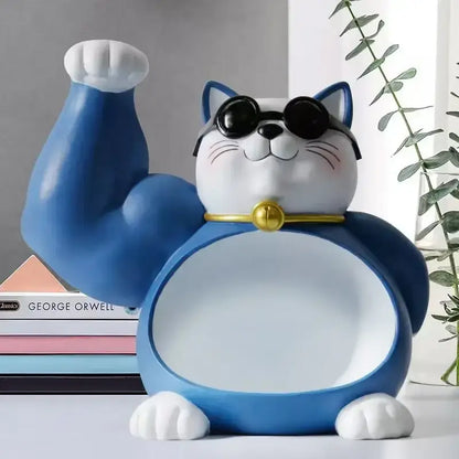 Modern blue & white lucky cat remote control organizer living room decor