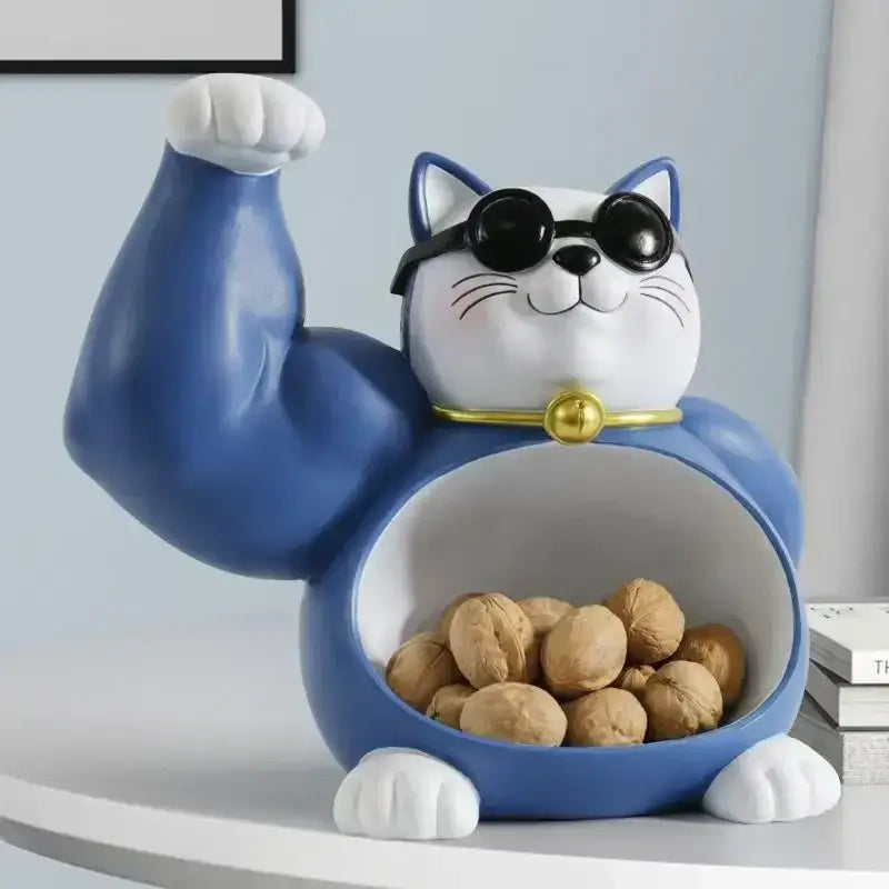 Modern blue & white lucky cat remote control organizer living room decor