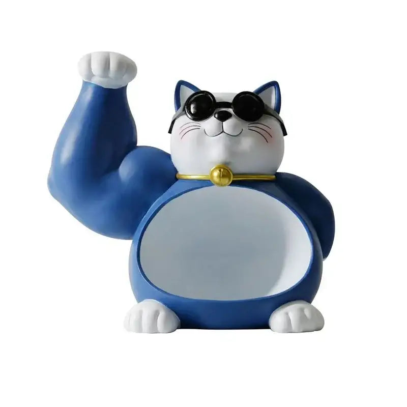 Modern blue & white lucky cat remote control organizer living room decor