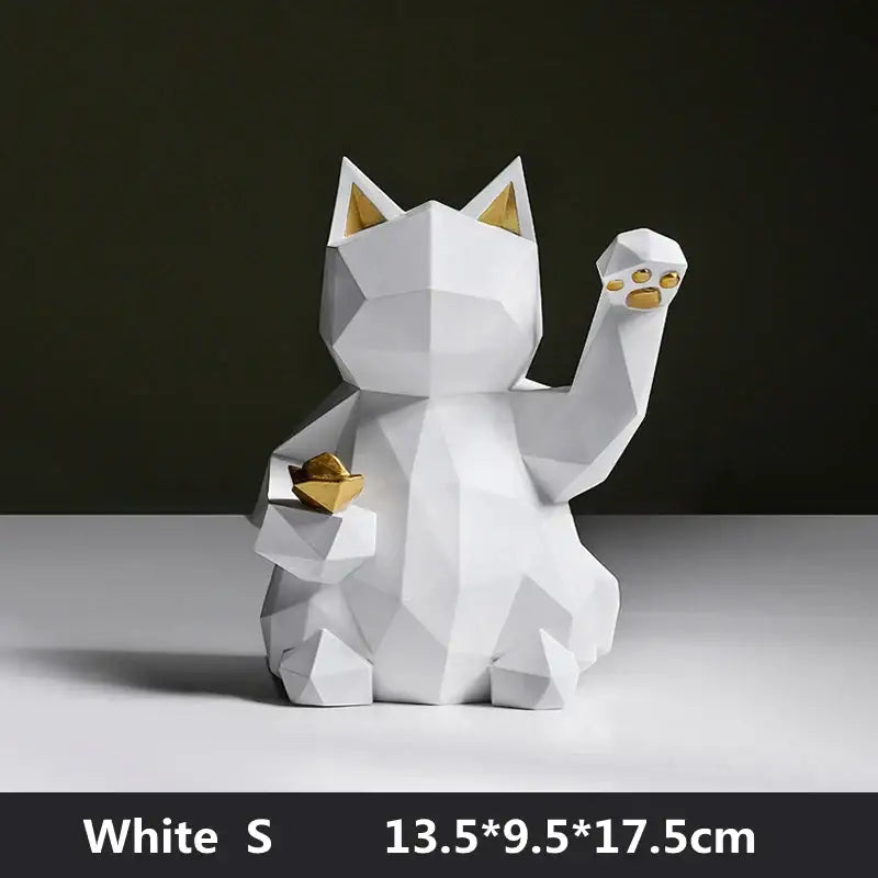 Modern geometric red & white lucky cat resin statue living room decor