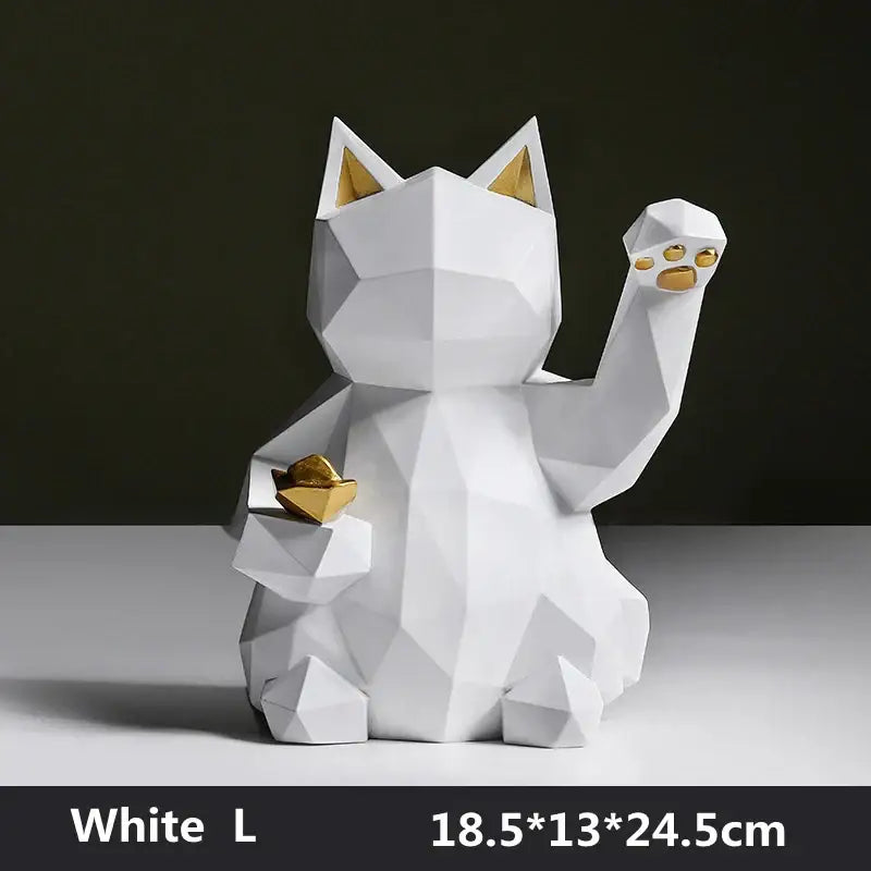 Modern geometric red & white lucky cat resin statue living room decor
