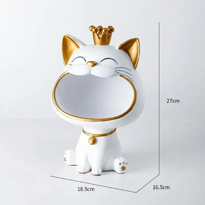Modern white and gold lucky cat sculpture kitchen fruit bowl