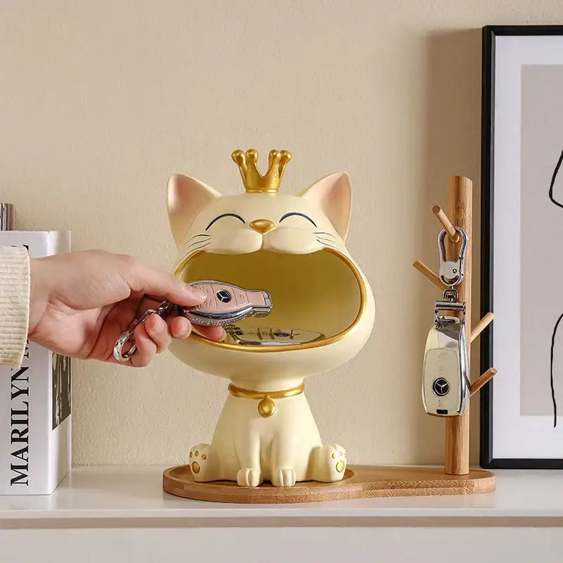 Ceramic lucky cat sculpture storage box set living room decor