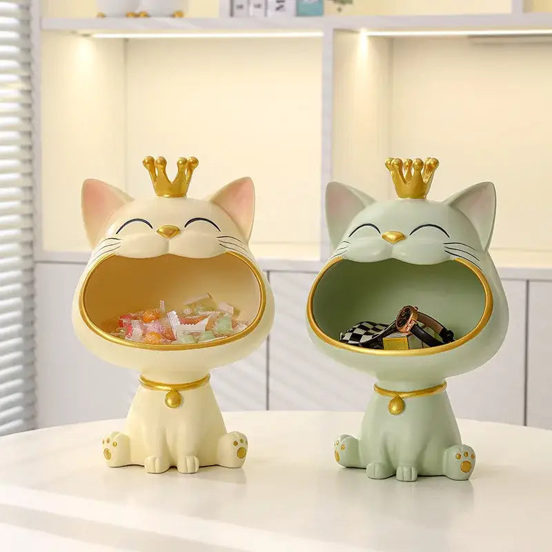Ceramic lucky cat sculpture storage box set living room decor