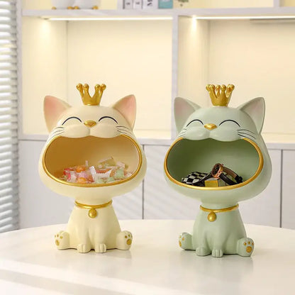 Ceramic lucky cat sculpture storage box set living room decor