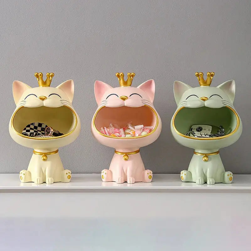 Ceramic lucky cat sculpture storage box set living room decor